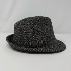 Aldo Black and Gray Herringbone Fedora Hat - One Size